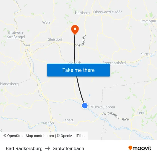 Bad Radkersburg to Großsteinbach map