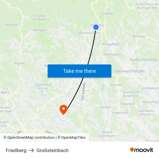 Friedberg to Großsteinbach map