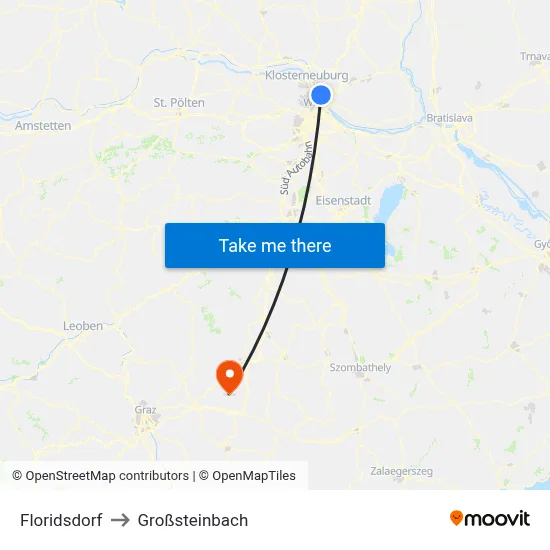 Floridsdorf to Großsteinbach map