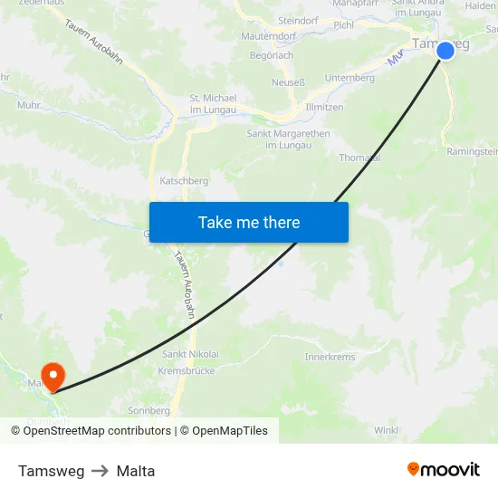 Tamsweg to Malta map