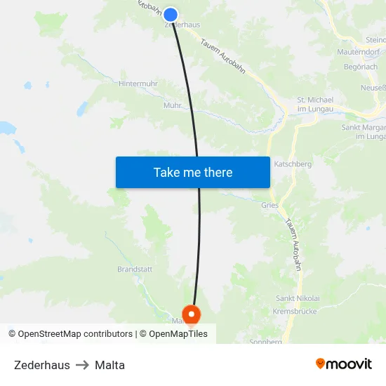 Zederhaus to Malta map