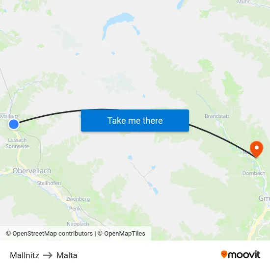 Mallnitz to Malta map