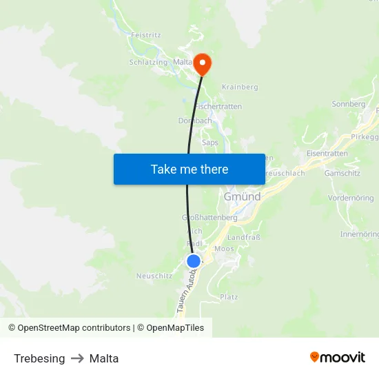 Trebesing to Malta map