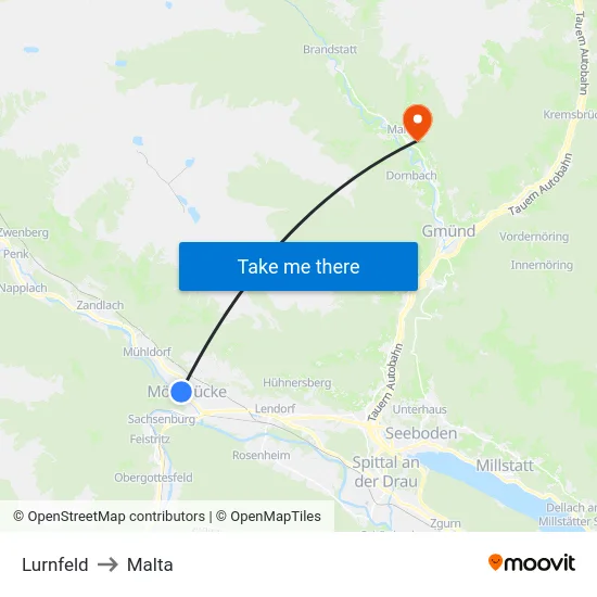 Lurnfeld to Malta map