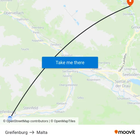 Greifenburg to Malta map