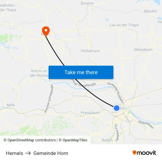 Hernals to Gemeinde Horn map