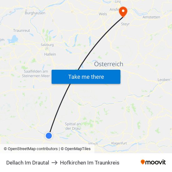 Dellach Im Drautal to Hofkirchen Im Traunkreis map