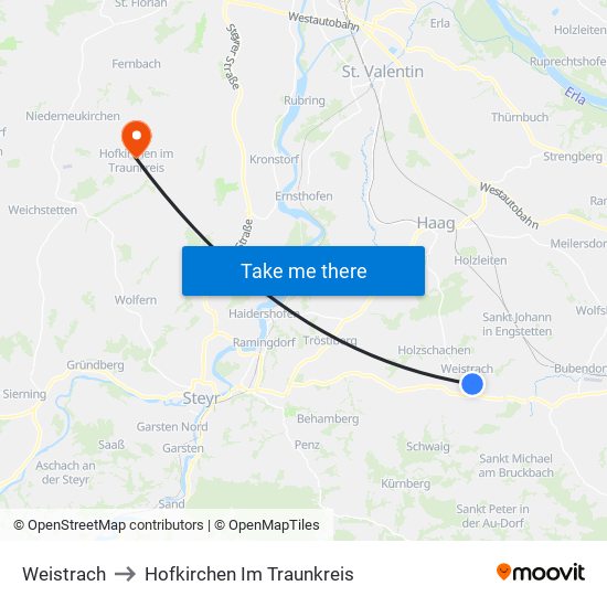 Weistrach to Hofkirchen Im Traunkreis map