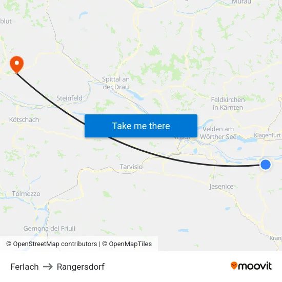 Ferlach to Rangersdorf map