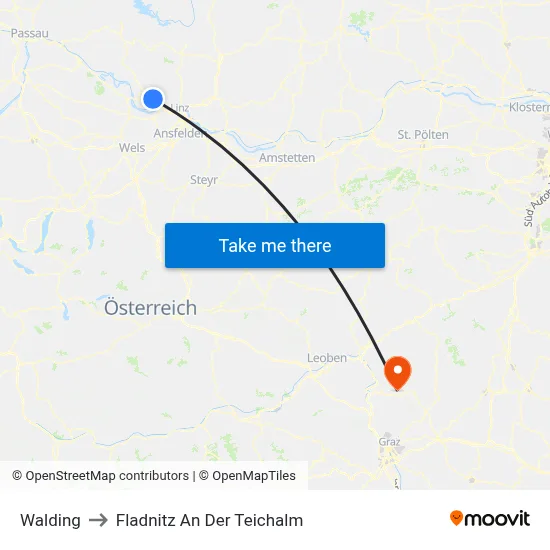 Walding to Fladnitz An Der Teichalm map