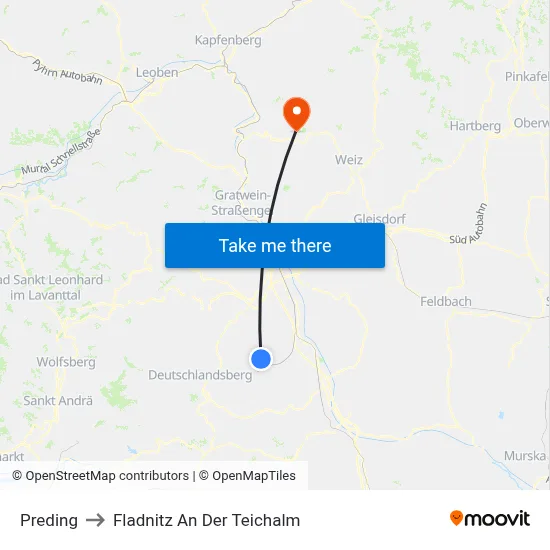 Preding to Fladnitz An Der Teichalm map