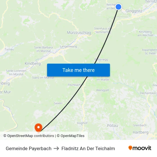 Gemeinde Payerbach to Fladnitz An Der Teichalm map