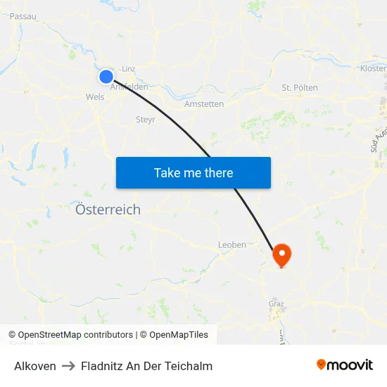 Alkoven to Fladnitz An Der Teichalm map