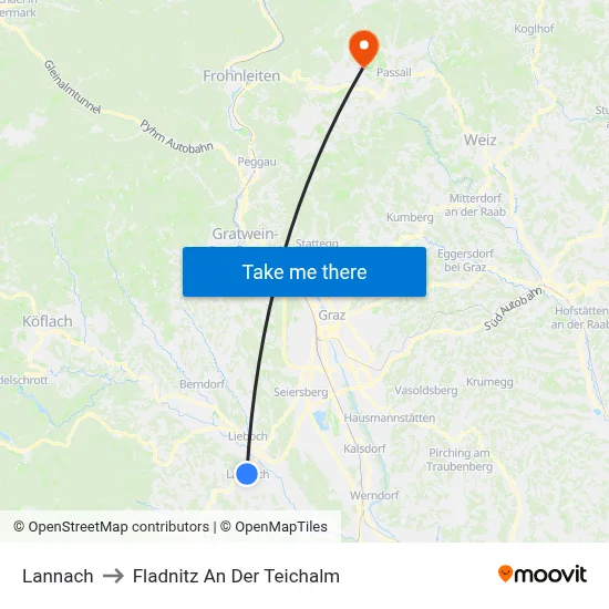 Lannach to Fladnitz An Der Teichalm map