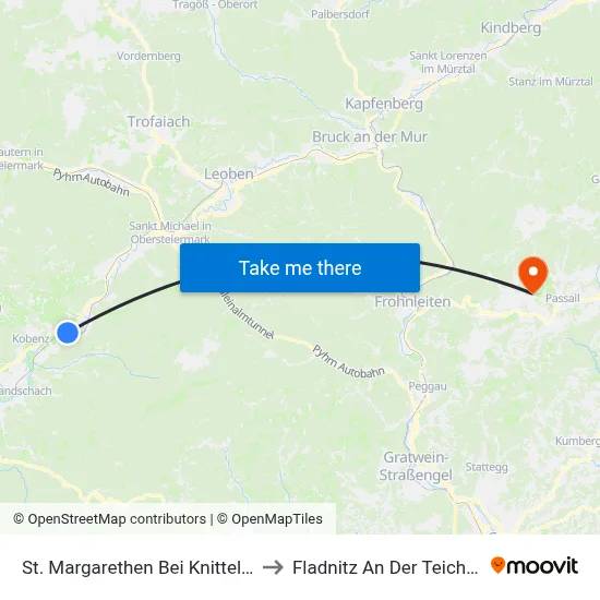 St. Margarethen Bei Knittelfeld to Fladnitz An Der Teichalm map