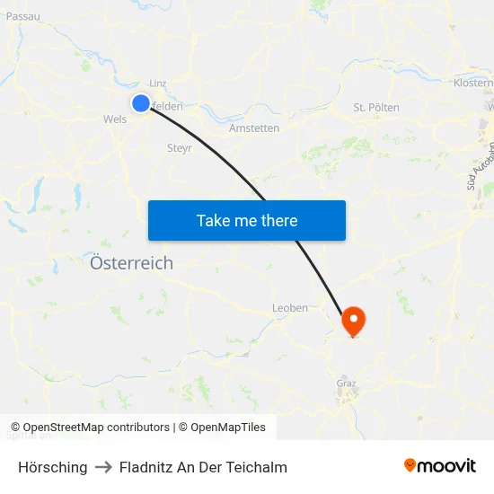 Hörsching to Fladnitz An Der Teichalm map