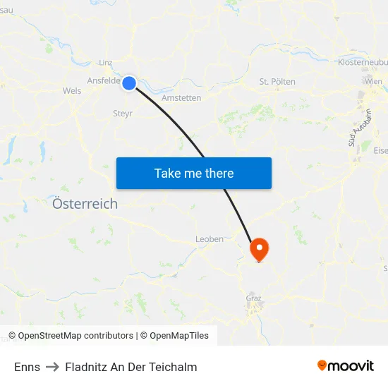 Enns to Fladnitz An Der Teichalm map