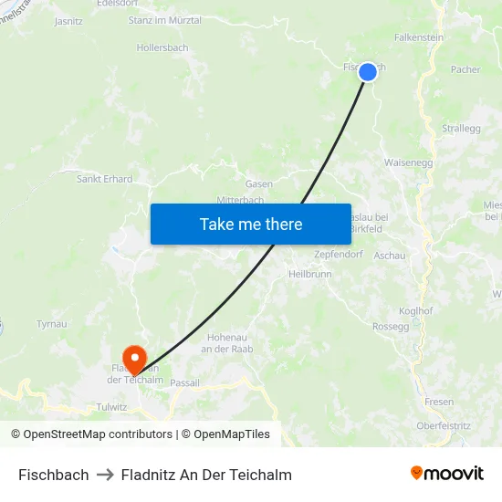 Fischbach to Fladnitz An Der Teichalm map