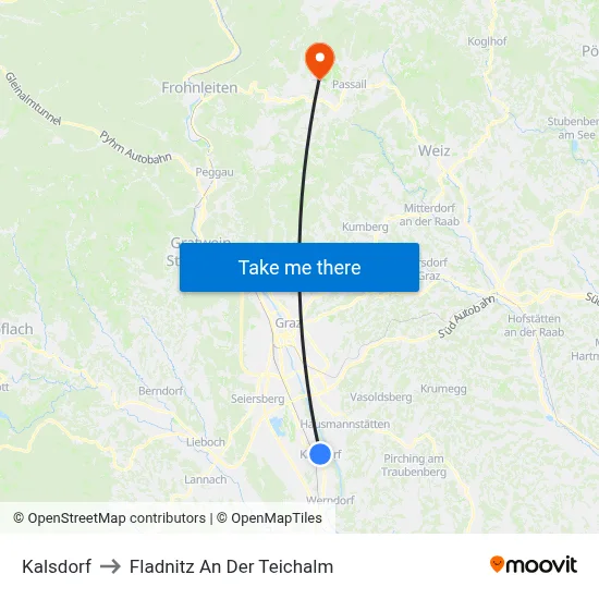 Kalsdorf to Fladnitz An Der Teichalm map
