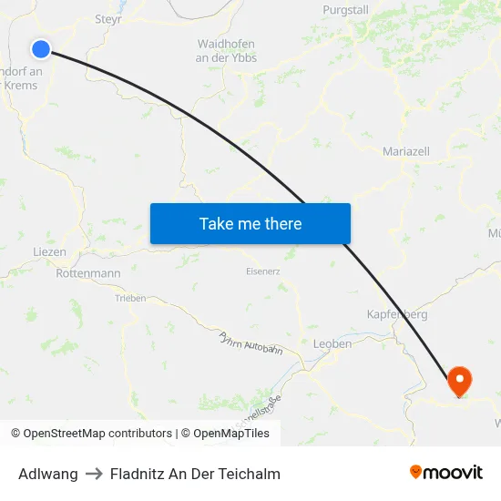 Adlwang to Fladnitz An Der Teichalm map