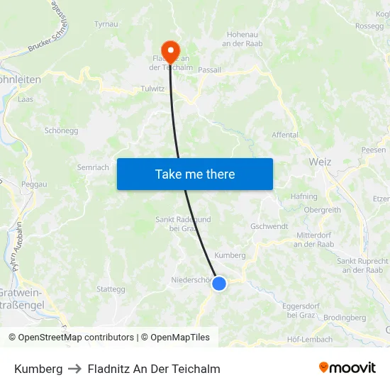 Kumberg to Fladnitz An Der Teichalm map