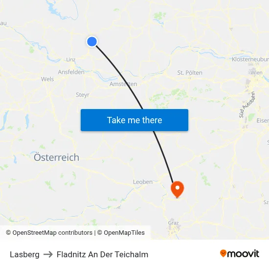 Lasberg to Fladnitz An Der Teichalm map