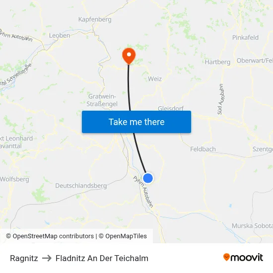 Ragnitz to Fladnitz An Der Teichalm map
