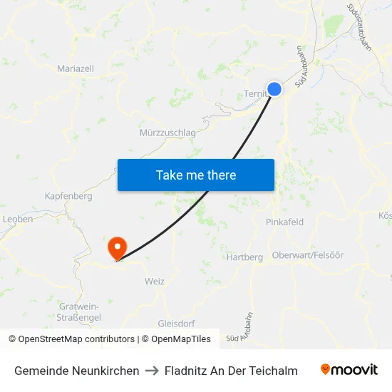 Gemeinde Neunkirchen to Fladnitz An Der Teichalm map