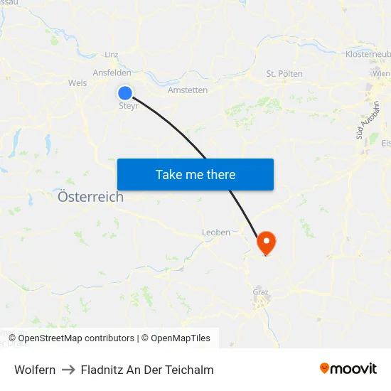Wolfern to Fladnitz An Der Teichalm map