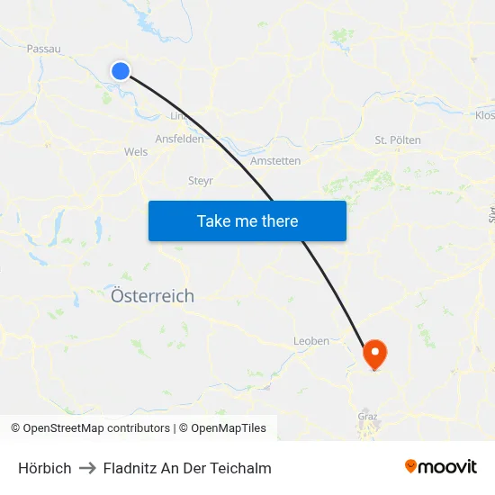 Hörbich to Fladnitz An Der Teichalm map