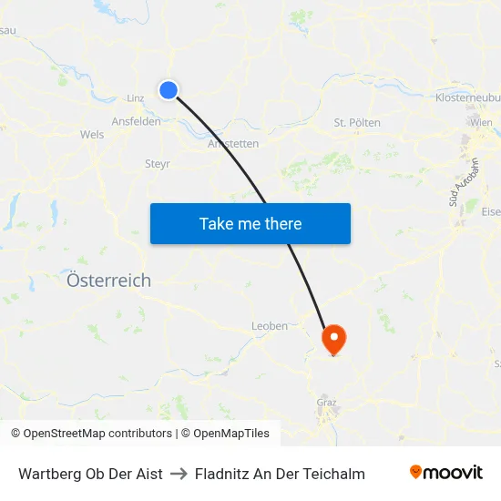 Wartberg Ob Der Aist to Fladnitz An Der Teichalm map