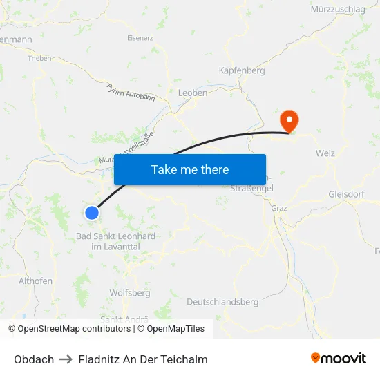 Obdach to Fladnitz An Der Teichalm map