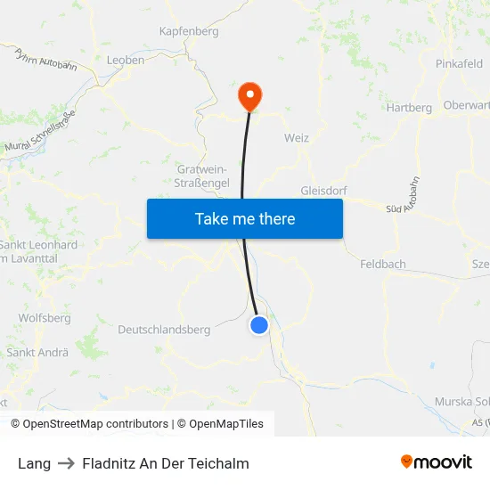 Lang to Fladnitz An Der Teichalm map