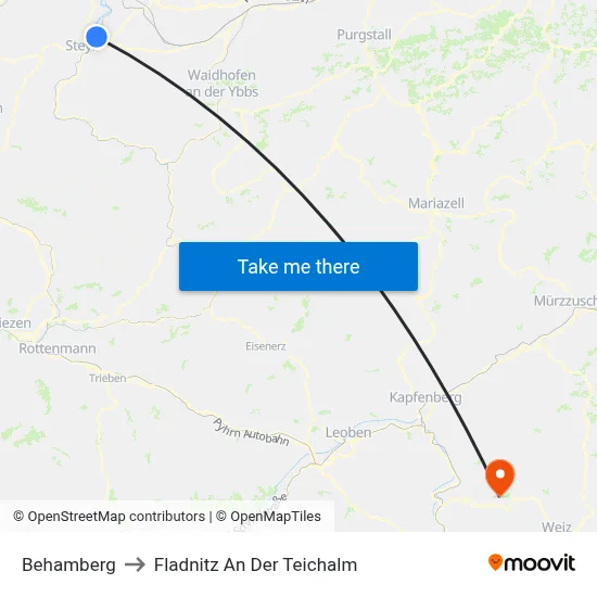 Behamberg to Fladnitz An Der Teichalm map