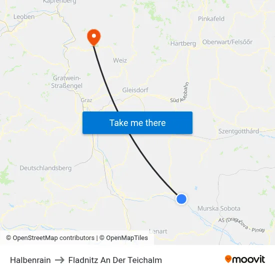 Halbenrain to Fladnitz An Der Teichalm map