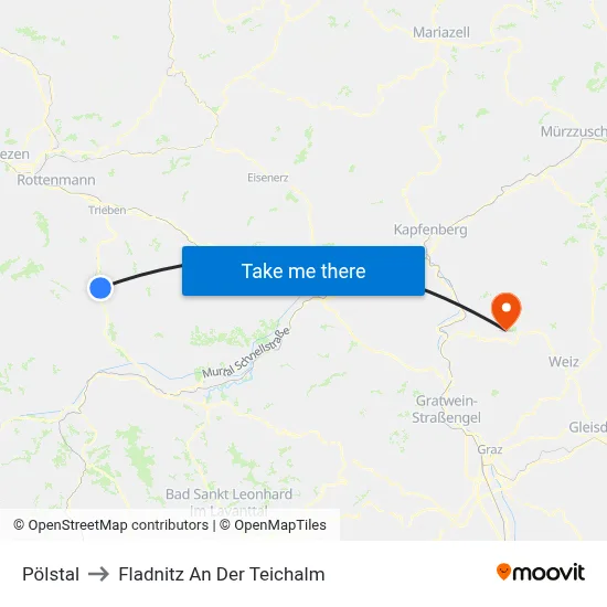 Pölstal to Fladnitz An Der Teichalm map