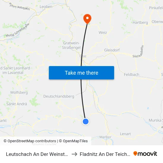 Leutschach An Der Weinstraße to Fladnitz An Der Teichalm map