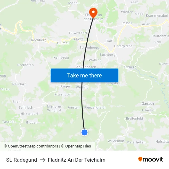 St. Radegund to Fladnitz An Der Teichalm map