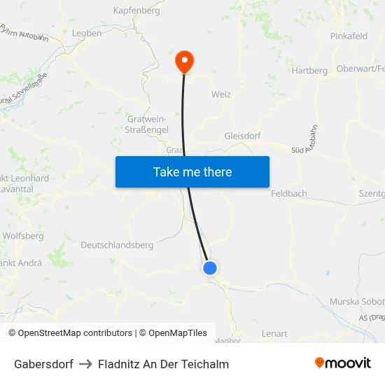 Gabersdorf to Fladnitz An Der Teichalm map