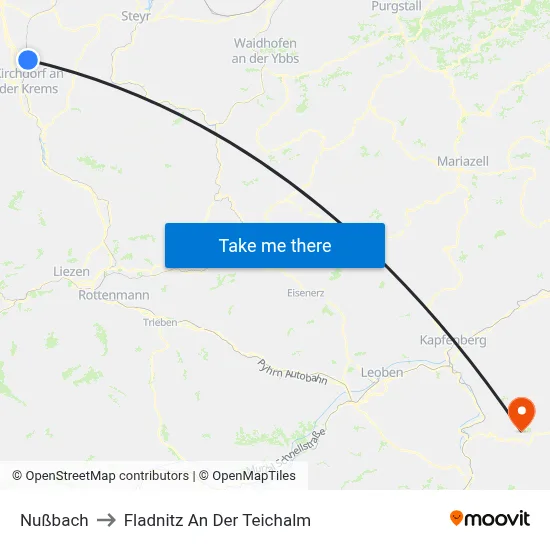Nußbach to Fladnitz An Der Teichalm map