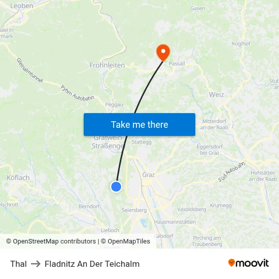 Thal to Fladnitz An Der Teichalm map