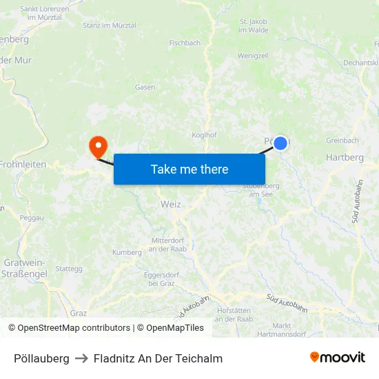 Pöllauberg to Fladnitz An Der Teichalm map