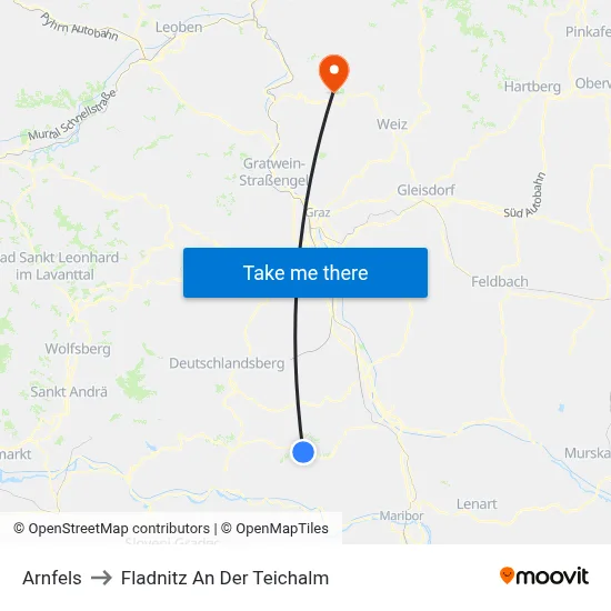 Arnfels to Fladnitz An Der Teichalm map
