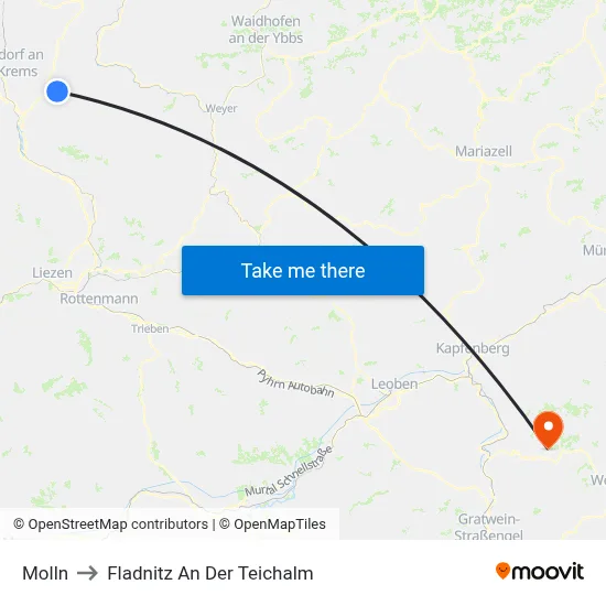Molln to Fladnitz An Der Teichalm map