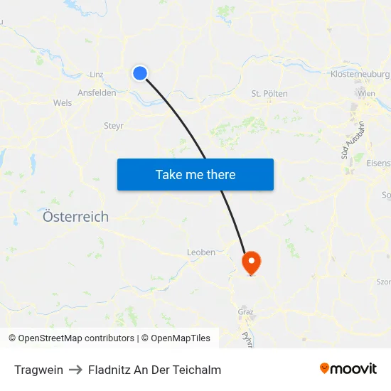 Tragwein to Fladnitz An Der Teichalm map