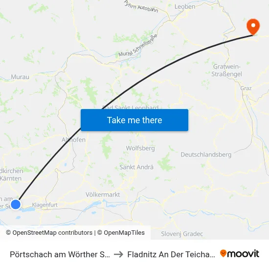 Pörtschach am Wörther See to Fladnitz An Der Teichalm map