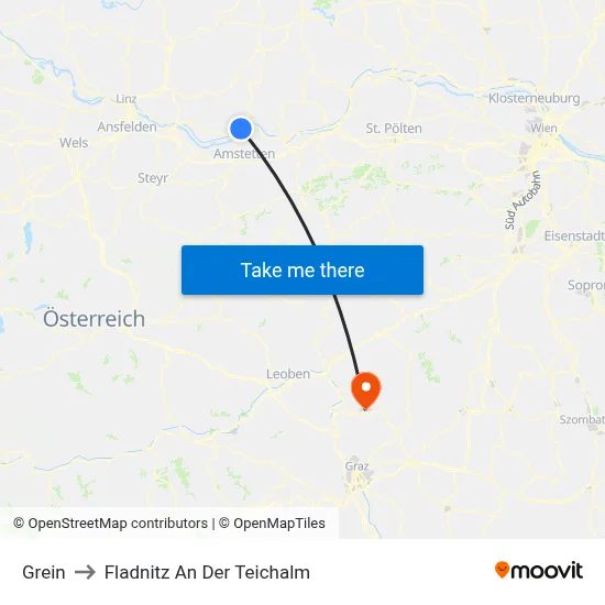 Grein to Fladnitz An Der Teichalm map