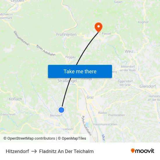 Hitzendorf to Fladnitz An Der Teichalm map
