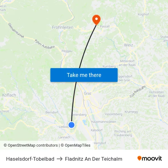 Haselsdorf-Tobelbad to Fladnitz An Der Teichalm map