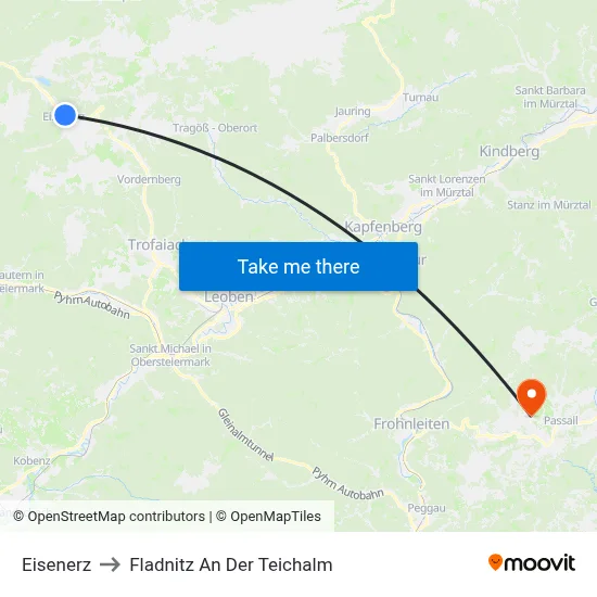Eisenerz to Fladnitz An Der Teichalm map